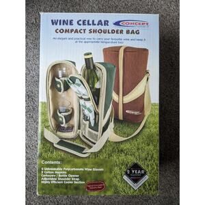 Wine Cellar Compact Shoulder Bag Cooler Glasses Bottle Picnic Park Hike Carrier